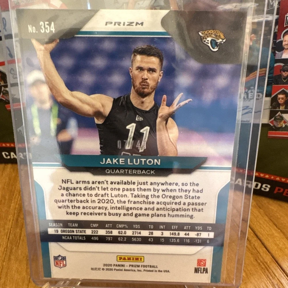 2020 Panini Prizm Purple Checkerboard Jake Luton RC #354 Jaguars 07/49